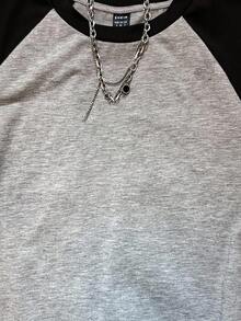 Attitoon Camiseta ajustada de mujer de manga corta con cuello redondo y manga raglán de color contrastante en estilo retro casual, adecuada para el verano - Gris Claro - Ver 3