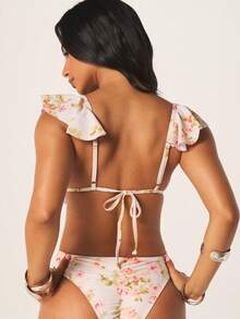 MISSGUIDED Women's Ruffled Floral Triangle Bikini Top With Tie Back Straps And Sweetheart Neckline Summer Swimwear - Multicolor - View 2