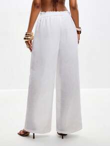 Coolane Women's Drawstring Waist Pockets Casual Versatile Daily Wear Wide Leg Pants - White - View 4