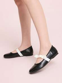 CUCCOO DOLLMOD 黑色低帮圆头玛丽珍鞋，复古风，蝴蝶结装饰，适合约会、通勤、芭蕾舞等场合，平底设计，时尚百搭。 - 黑色 - 查看 2