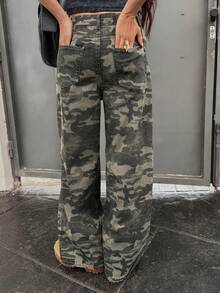 DAZY Spring Leopard Print Loose Casual Cotton Denim Jeans For Women - Army Green - View 2