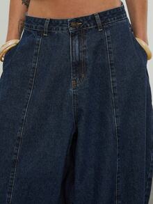 COUREZ Jeans holgados de globo de tiro bajo con detalle de costura frontal en lavado azul / Ropa de primavera Y2K para mujeres Pantalones vaqueros azules Atuendos de vacaciones de primavera Atuendos de festival Atuendos de verano Atuendos para salir - Azul lavado oscuro - Ver 6