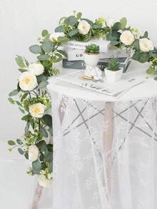 Lifelike Faux Money Eucalyptus Vine Greenery Artificial Willow Leaf Christmas Hanging Wreath Wedding Home Centerpiece Flexible Bendable Stems - White - View 7