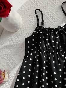 Sparklyn 少女波点印花荷叶边吊带背心和裤子套装 - 黑色 - 查看 9