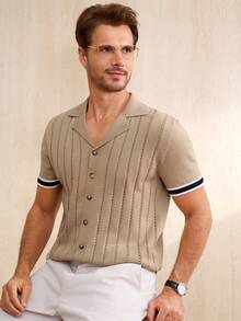 Manfinity CityGents Men's Short Sleeve Hollow-Out Knit Top - Khaki - View 6