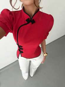 Olithes Áo sơ mi nữ kiểu Trung Quốc, áo nữ xẻ tà tay phồng cổ đứng cài nút kiểu Trung Quốc, thích hợp cho tiệc năm mới và Tết Nguyên đán, áo sơ mi nữ thanh lịch, áo kiểu nữ thanh lịch, áo kiểu nữ thường ngày, đi biển, kỳ nghỉ hè, mùa xuân, trang phục mùa xuân cho nữ, ngày lễ tình nhân cho nữ, lễ hội, trang phục đi biển cho nữ, kỳ nghỉ hè, kỳ nghỉ, kỳ nghỉ của nữ, áo đỏ, áo sơ mi đỏ cho nữ, tiệc cưới thanh lịch, ngày lễ tình nhân, áo phối màu đỏ, áo mùa hè màu đỏ, áo nơ, áo đỏ dễ thương, tiệc sinh nhật - Đỏ - Xem 4