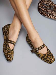 CUCCOO GRLICON 2000's Style Y2K Fashion Commute Studded Decor Buckle Flats, Suitable For Spring, Summer And Vacation - Chocolate Brown - View 5