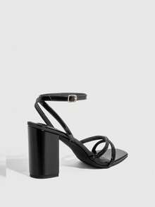 CUCCOO SZL Women's Square Toe Rhinestone Ankle Strap Sandals For Christmas - Black - View 4