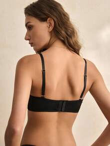 Charlaine 法式性感薄棉罩杯蕾丝边聚拢提胸文胸，适合大胸 - 黑色 - 查看 2