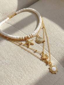 Resyla Soft Pottery Vintage Sun Multilayer Necklace For Women Summer Beach Starfish Shell Coconut Tree Pendant Necklace Women 2025 - Multicolor - View 3
