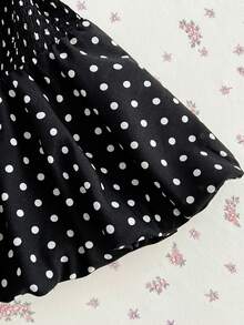 Elamini Black Polka Dot Print Strapless Backless Waist Drawstring Ruched Mini Dress, Women's Spring/Summer Fashion , Vintage Elegant Sweet Cute, Suitable For Wedding, Outing, Dating, Daily Wear - Black - View 4