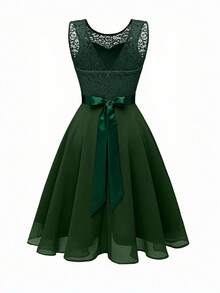 Olithes Women's Sleeveless Pink Lace Dress, Summer - Dark Green - View 2