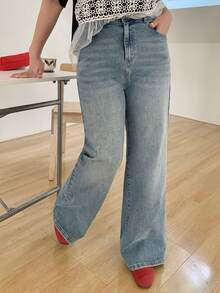 Dazy Plus Women's Pocketed Button Washed Stretchy Slim Fit Jeans With Sequin Decor Flare Leg - Light Wash - View 5