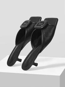Square Toe High Heel Sandals Women Wear Thin Heel V-Cut Fashion Internet Celebrity Open Toe Slippers Summer - Black - View 6