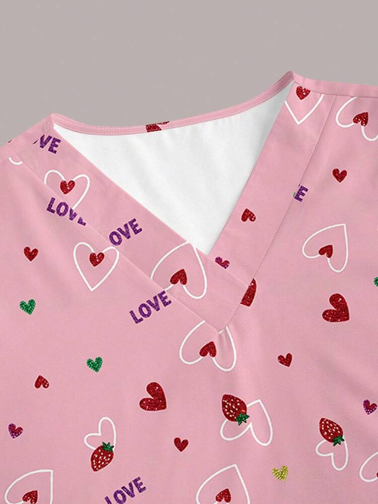 PopScrub Women's V-Neck Printed Matte Blouse With 2 Pockets - Comfortable Work Uniform - Multicolor - View 4