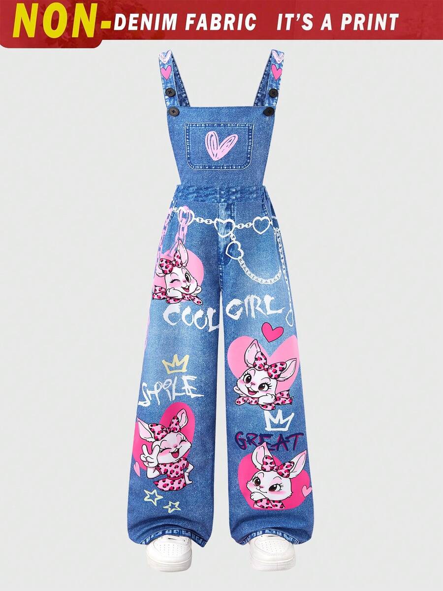 SHEIN Tween Girls' Knit Star Print Overalls, Fashionable For Back To School, Personalized Outfit For Spring, Summer, Autumn