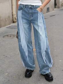 Yassique Women's Contrast Stripe Flared Leg Jeans - Blue - View 4