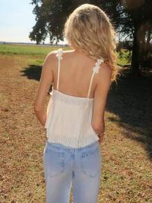 Sydney Algeri Romantic Ruffle Trim Sleeveless Cami Top, Cute Casual Countryside Style, Holiday, Picnic, Date, Boho,Summer For Women,Beachwear,Vacation Woman,Summer,Easter,Western Wear Women - Apricot - View 2