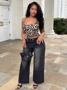 Alexandranx 女士修身豹纹露背吊带背心，简约休闲日常上衣，学院风上衣，情人节礼物 - 黑色 - 查看 1