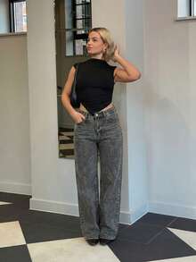 Bethéva High Waist Wide Leg Jeans - Light Grey - View 5