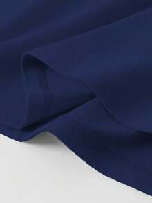 Resyla 女士纯色拼接前扣短袖爱心印花休闲T恤图案上衣 - 藏蓝色 - 查看 4