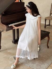 Dazy Kids Tween Girls' Elegant Lace Trim Mesh Summer Dress - White - View 3