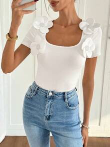 Almamuse Women's T-Shirt, Fashionable Casual Plain White Tee, Minimalist Design, Suitable For Vacation, Creative Layering - White - View 6