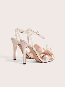 Enchnt 女士高跟凉鞋，春夏性感露趾压花花卉厚底高跟鞋，优雅杏色细高跟鞋 - 杏色 - 查看 7