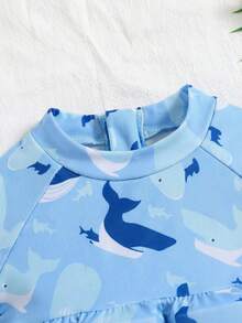 SHEIN 男宝宝夏季休闲度假可爱鲨鱼海豚图案浮力泳衣，适合海滩、沙滩、温泉度假村 - 彩色 - 查看 3
