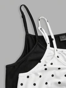 SHEIN EZwear 两件装女士褶皱宽松吊带背心，可调节肩带，波点图案，适合春夏穿着，夏季度假，宽松舒适，适合音乐节、比赛日、体育赛事等场合。 - 彩色 - 查看 7