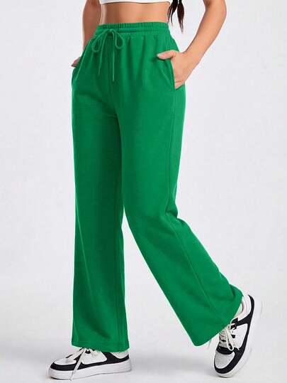 Exploreva Women's Solid Color Drawstring Waist Pocket Casual Outdoor Sports Pants