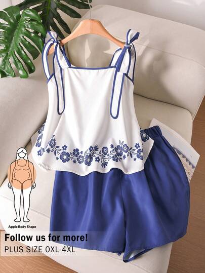 CosyJoli Conjunto de 2 piezas de camiseta y pantalones cortos con estampado floral, talla grande, casual para vacaciones