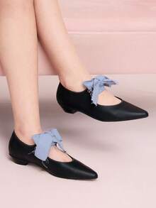 CUCCOO DOLLMOD Sepatu Flat Kasual Serbaguna Ujung Lancip Wanita Sepatu Musim Semi - Hitam - View 1