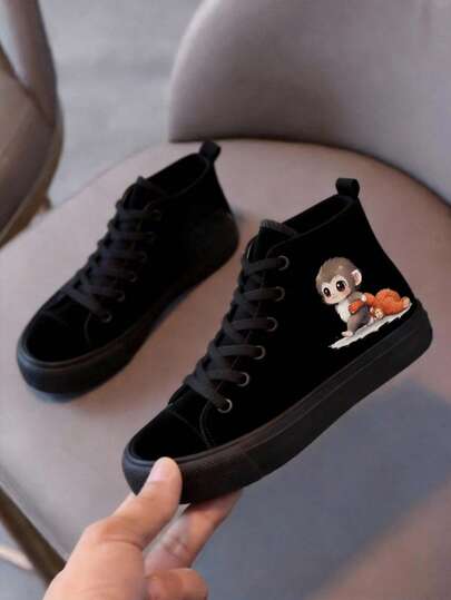 zapatillas de lona para niñas lona bota rojo blanco negro con una figura de un gato color básicos animal lover punch confort 100% lona excelente calidad 12 al 21 mx