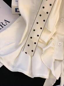 Franclia 女士优雅荷叶边波点系带衬衫 - 白色 - 查看 3