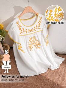 CosyJoli Áo kiểu thêu dành cho nữ cỡ lớn, trang phục thường ngày cho nữ, áo không tay, áo kiểu thường ngày cho nữ tuổi teen với tay áo bèo nhún. - Màu be - Xem 3