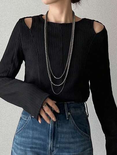 FRIFUL Women's T-Shirt, Shoulder Cut-Out Design, Summer