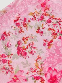 SHEIN MOD Áo quây hở lưng, họa tiết hoa, viền bèo nhún, cỡ lớn - Hồng - Xem 4