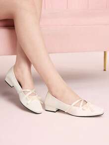 CUCCOO DOLLMOD White Vintage Square Toe Multi-Bow Fashion Ladies Medium Heel Low Heel Mary Jane Spring Shoes - Off-white - View 4