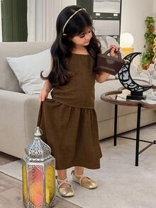 Dazy Kids 女童方领上衣和裙子套装 - 咖啡棕 - 查看 5