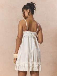 MUSERA Strappy Ruffled Hem Voluminous Frill Mini Babydoll Dress Cute Spring Holiday Girly Sugar Salt - White - View 4