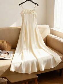 Franclia Đầm midi dáng suông thanh lịch đính sequin dành cho nữ, thắt eo, thích hợp cho các buổi hẹn hò và tiệc tùng. - Màu be - Xem 3