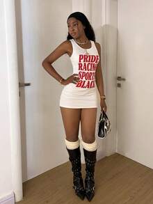 StreetHx Women's Letter Print Round Neck Summer Mini Dress - White - View 5