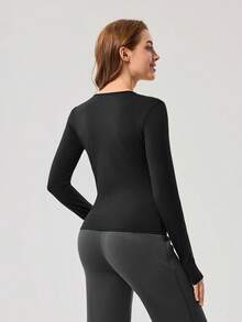 OutZeal 女士运动T恤 黑色瑜伽健身服 速干长袖V领修身上衣 - 黑色 - 查看 8