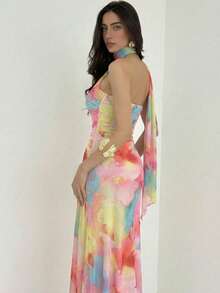 Aloruh Đầm không tay xếp ly in họa tiết nhuộm tie-dye dành cho nữ - Nhiều màu - Xem 6