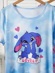 Bộ 2 bộ đồ ngủ cho bé gái tuổi teen, màu xanh da trời nhạt hiệu ứng nhuộm tie-dye, cổ tròn, tay ngắn, cổ áo phối màu tương phản, viền và tay áo xếp nếp, họa tiết "Naughty" màu xanh da trời nhạt và 2 họa tiết "Naughty" khác màu với hoa nhỏ và chữ "Cute", chất liệu vải dệt kim mềm mại, thân thiện với da, kiểu dáng dài vừa phải, thiết kế đơn giản dễ phối đồ, co giãn, có thể giặt máy, thoải mái khi mặc. - Nhiều màu - Xem 4