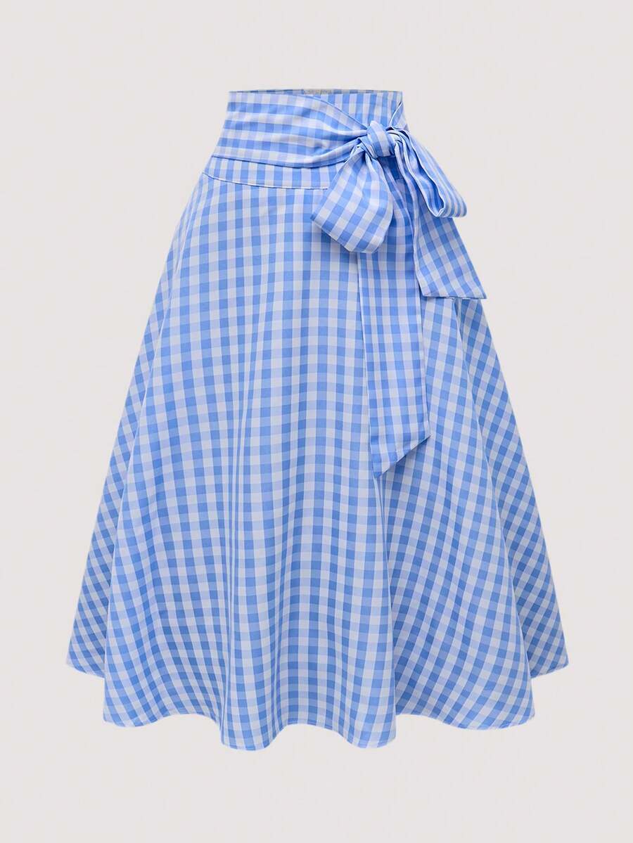 Olithes Spring/Summer Women's Plaid Vacation Skirt - Blue - View 1