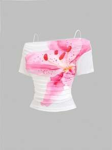 Sweetra Áo thun 2 trong 1 thiết kế mới, thanh lịch, gợi cảm, hở vai, ôm sát, tôn dáng, thoải mái, thích hợp cho mùa xuân/hè. - trắng - Xem 2