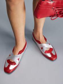 CUCCOO GRLICON Women's Criss-Cross Decor Flat Shoes, Colorblock Motorcycle Style Casual Slip-On, Suitable For Spring/Summer, Vacation, Travel, 2000s Fashion - Multicolor - View 5