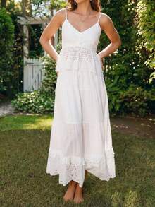 KARISMINA Women's Sping Summer Romantic Embroidered White 2 Pieces Set, Suitable For Spring/Summer Vacation,Vacation Outfits Women,Party Dress,Elegant Dresses For Party,Wedding Guest Dress For Women,Graduation Dress,White Dresses For Women,Spring Women,Vacation Outfits Women,Party Dress,Elegant Dresses For Party,Wedding Guest Dress For Women,Graduation Dress,Lady's White Two-Piece Set,Spring Women,Beach Outfit For Women - White - View 2